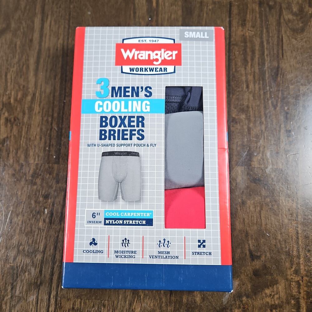 Wrangler Cooling Boxer Briefs Men’s Size S Nylon Stretch Workwear Quick Dry New